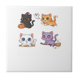 Halloween Katt Skräckinjagande och Stilren Katt-i Kakelplatta