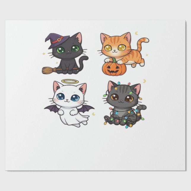 Halloween Katt  Skräckinjagande och Stylisch Katt- Presentpapper (Platt)