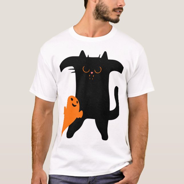 Halloween katt skrämda t shirt (Framsida)