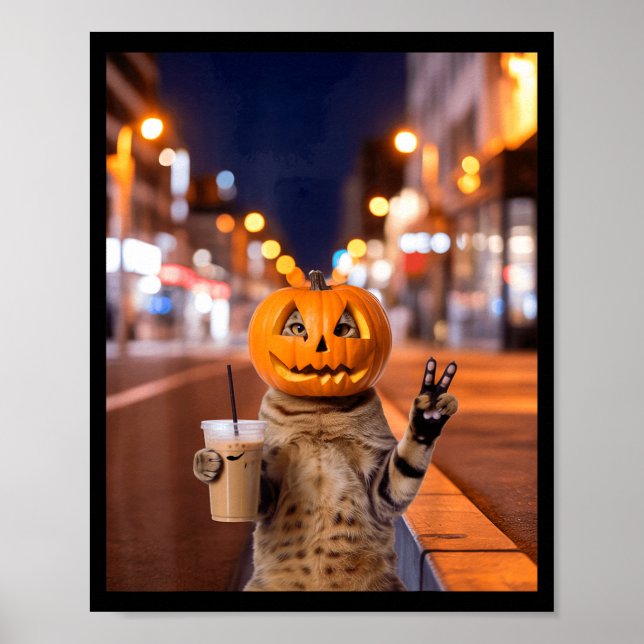 Halloween-katt som dricker iskaffe håller sig vild poster (Framsidan)