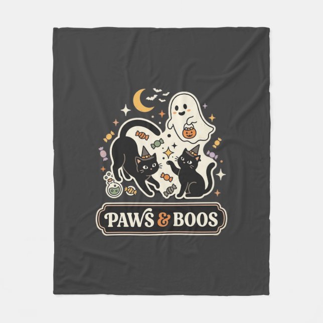 Halloween Katt Spök Magi Fleecefilt (Framsidan)
