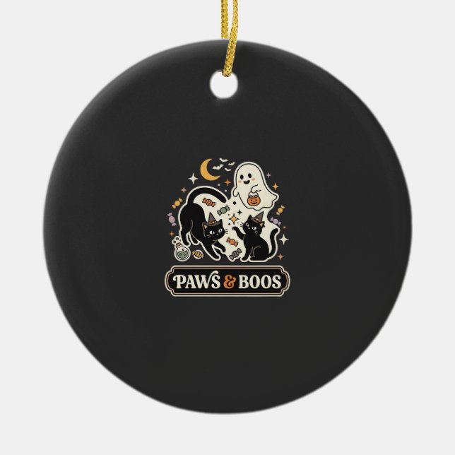 Halloween Katt Spök Magi Julgransprydnad Keramik (Framsidan)
