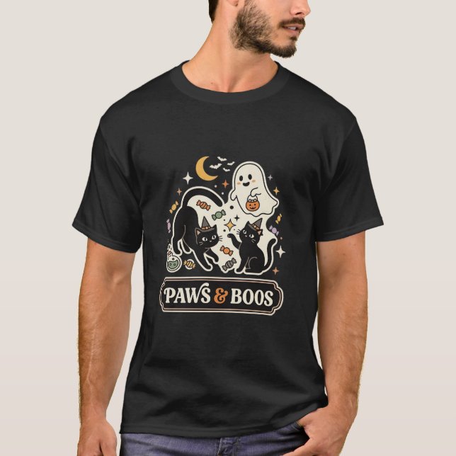 Halloween Katt Spök Magi T Shirt (Framsida)