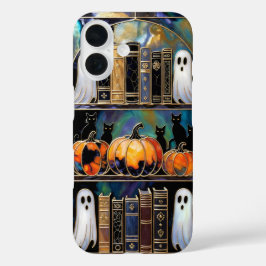 Halloween Katt Spök Telefonskal Bokhylla Pumpa