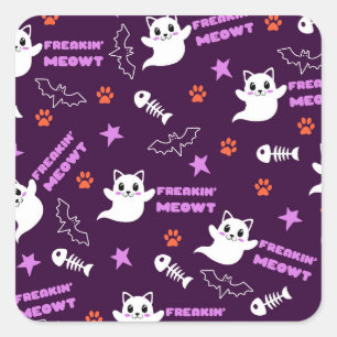 Halloween Katt Spöke Fyrkantigt Klistermärke
