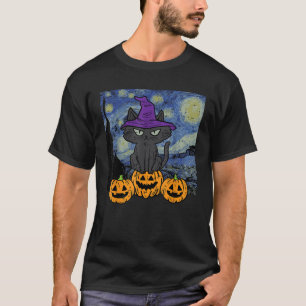 Halloween Katt Stjärnkväll Dräkt Konst Gogh Kvinno T Shirt
