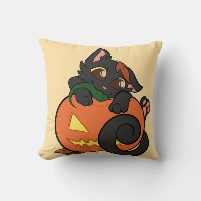 Halloween katt tecknad söt kudde (Framsida)