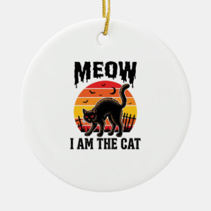 Halloween Katt Tröja Meow Vintage Svart Katt Desig Julgransprydnad Keramik