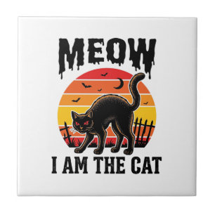 Halloween Katt Tröja Meow Vintage Svart Katt Desig Kakelplatta