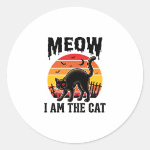 Halloween Katt Tröja Meow Vintage Svart Katt Desig Runt Klistermärke