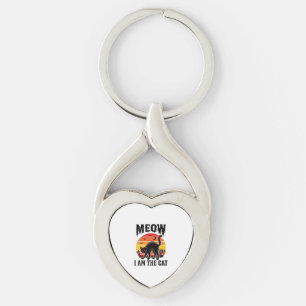 Halloween Katt Tröja Meow Vintage Svart Katt Desig Twisted Heart Silverfärgad Nyckelring