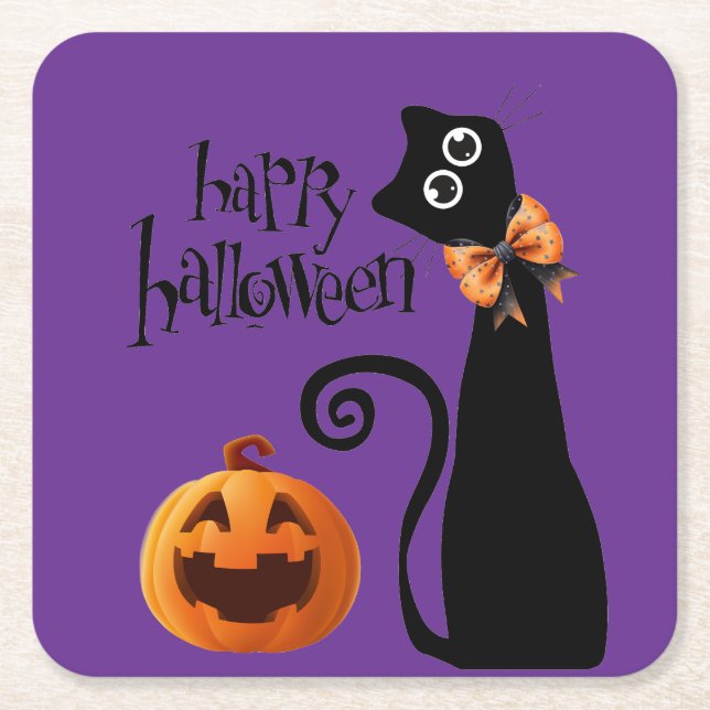 halloween-katt underlägg papper kvadrat (Framsidan)
