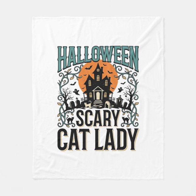 Halloween Kattdam Haunted Hus Vintage_1 Fleecefilt (Framsidan)
