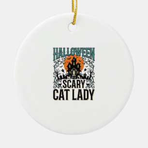 Halloween Kattdam Haunted Hus Vintage_1 Julgransprydnad Keramik