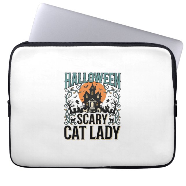 Halloween Kattdam Haunted Hus Vintage_1 Laptop Fodral (Framsidan)