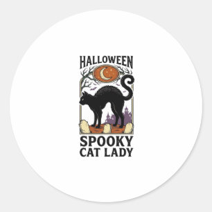 Halloween Kattdam Vintage Svart Katt Tröja_1 Runt Klistermärke