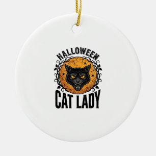 Halloween Kattdam Vintage Svart Katt Tröja Design Julgransprydnad Keramik
