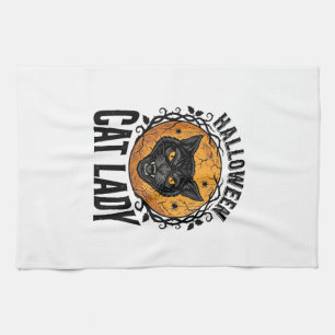 Halloween Kattdam Vintage Svart Katt Tröja Design Kökshandduk