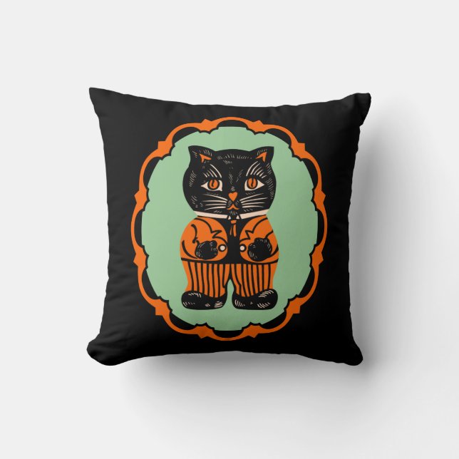 Halloween-kattdesign från 1920-talet kudde (Framsida)