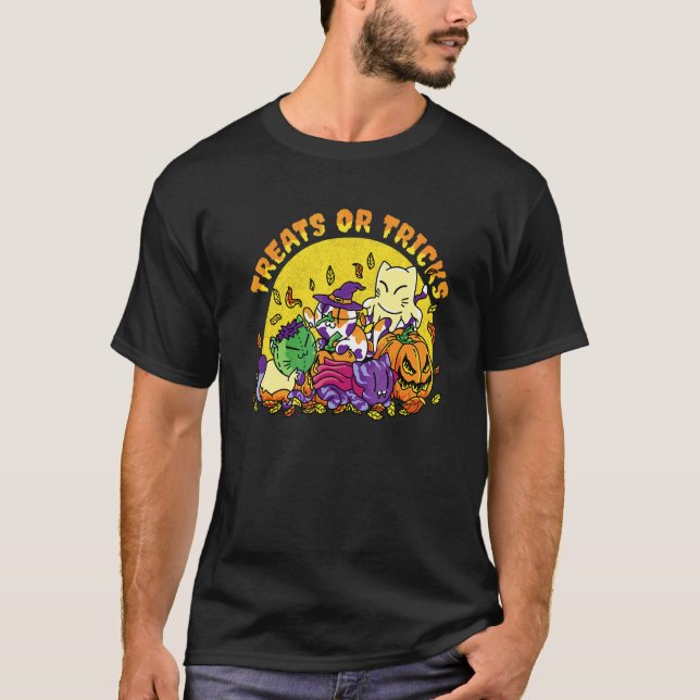 Halloween Katter Bus eller Behandla T Shirt (Framsida)