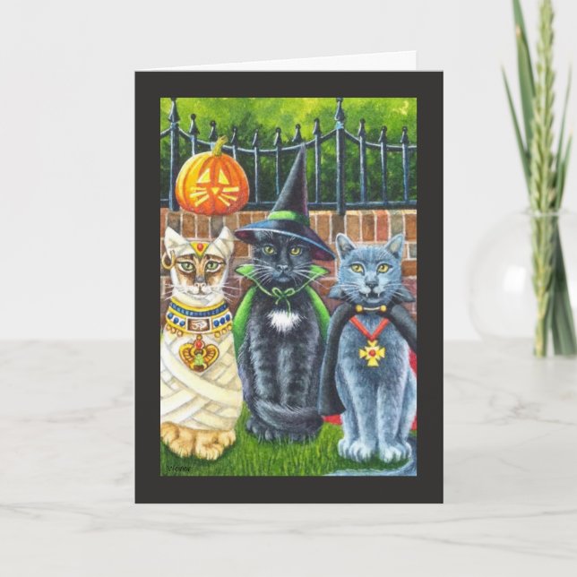 Halloween-katter i Costume Watercolor Art Card Kort (Framsida)