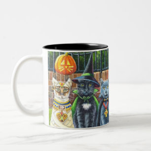 Halloween-katter i Costume Watercolor Art Två-Tonad Mugg