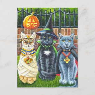 Halloween-katter i kostym Akvarellkonst Vykort