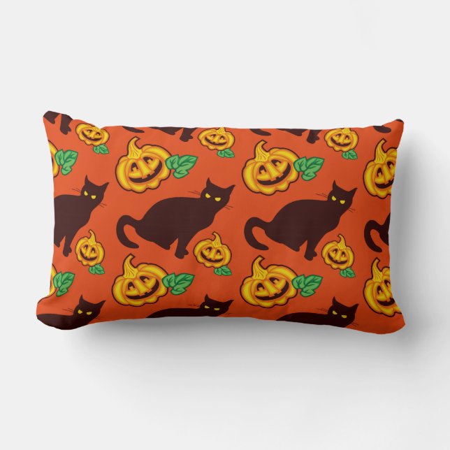 Halloween-katter och pumpor. Tvåsidig utformning Lumbarkudde (Framsida)