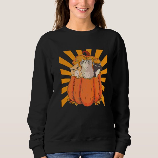Halloween Katter Pumpa Liten Katt T Shirt (Framsida)