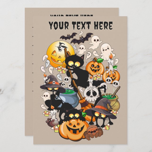 Halloween Katter Rolig Fest Meny (Fram/baksida)