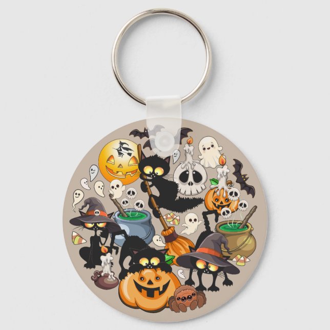 Halloween Katter Rolig Fest Nyckelring (Framsida)
