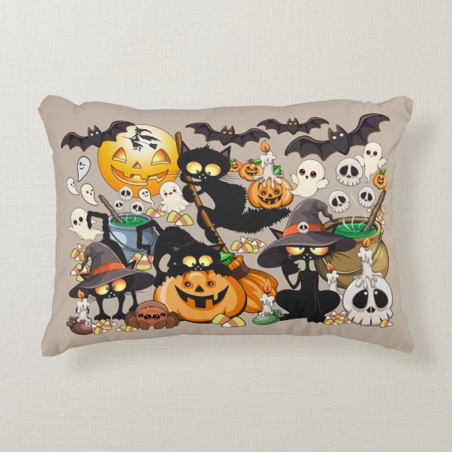 Halloween Katter Rolig Fest Prydnadskudde (Framsidan)