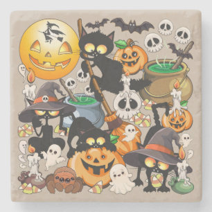 Halloween Katter Rolig Fest Stenunderlägg