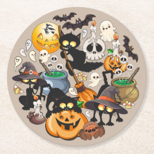 Halloween Katter Rolig Fest Underlägg Papper Rund