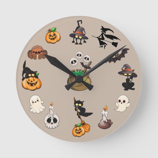 Halloween Katter Rolig Party Rund Klocka (Framsida)