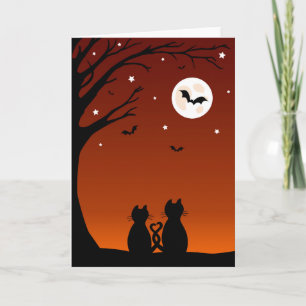 Halloween katter som tittar månen kort