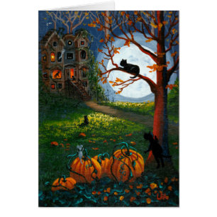 Halloween katter spökat hus Creationarts OBS Kort