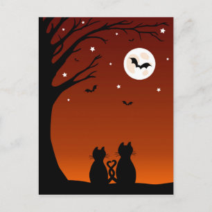 Halloween-katter Tittar vid Måne Vykort