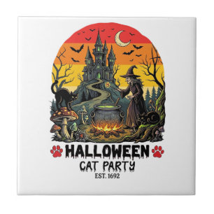 Halloween Kattfest Party Häxans Kittel Svarta Katt Kakelplatta