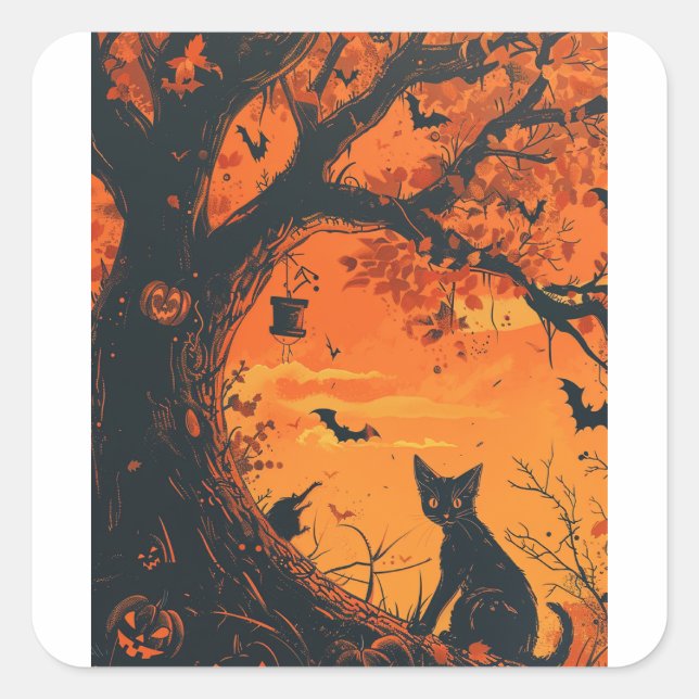 Halloween-kattkonst Fyrkantigt Klistermärke (Framsida)