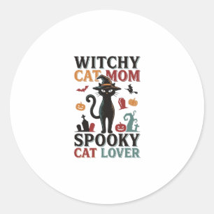 Halloween Kattmamma Vintage Häxliknande Kattälskar Runt Klistermärke