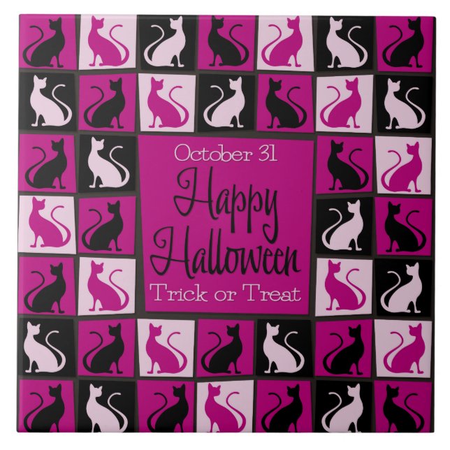 Halloween-kattmosaik Kakelplatta (Framsidan)