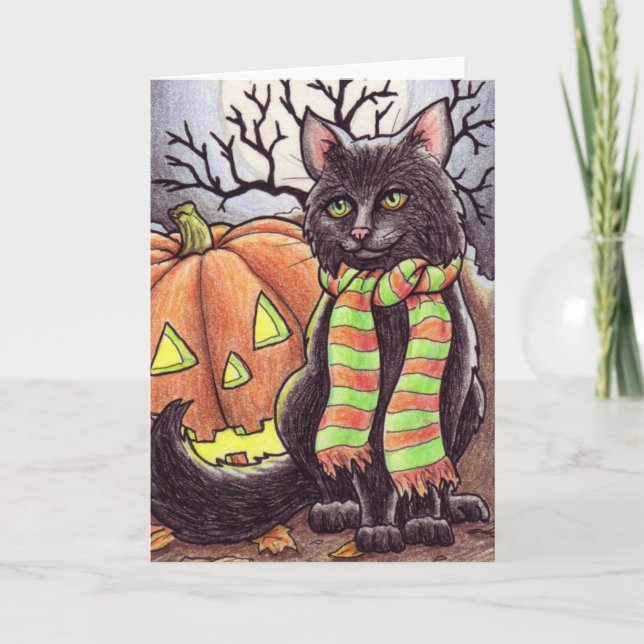 Halloween kattnotecard kort (Framsida)