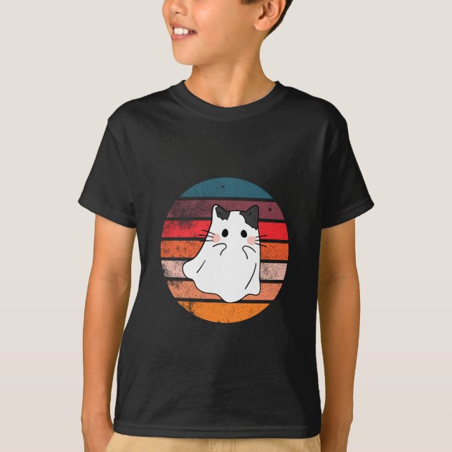 Halloween-kattspökretro T Shirt (Framsida)