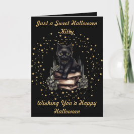 Halloween Kattunge med Faux Guld Stars & Bokar Car Tack Kort