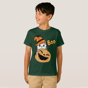 Halloween Kattunge med Pumpkin och Spider T Shirt
