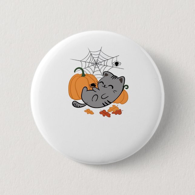 Halloween Kattunge och Spiders Classic T-Shirt Knapp (Framsida)