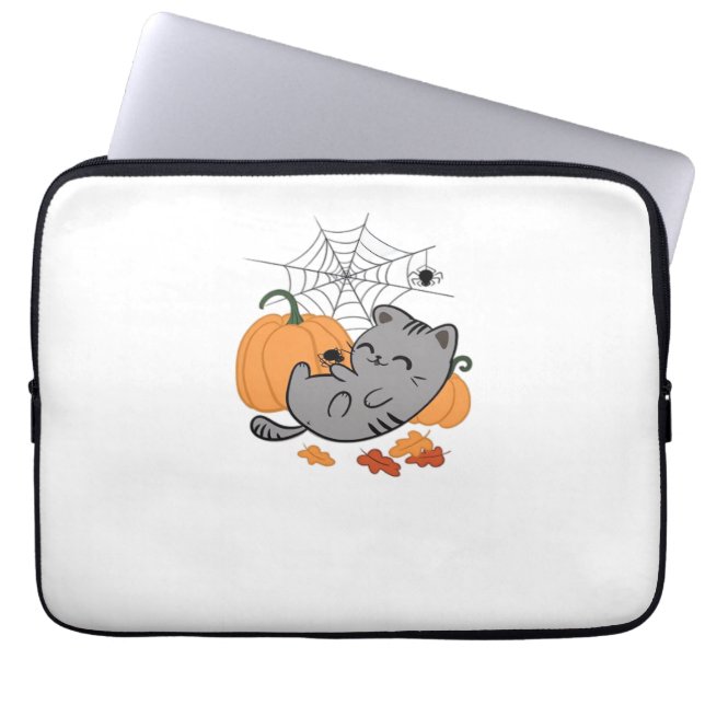 Halloween Kattunge och Spiders Classic T-Shirt Laptop Fodral (Framsidan)