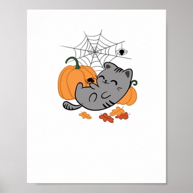 Halloween Kattunge och Spiders Classic T-Shirt Poster (Framsidan)