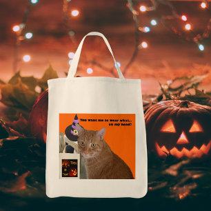 Halloween Kattunge Ornage Cat Funny Quote Treaters Tygkasse